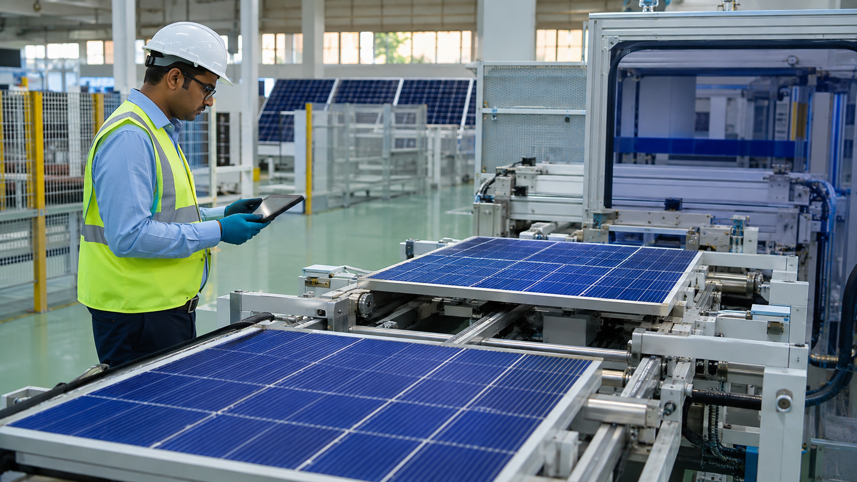 Solar engineer and homeowner comparing DCR and non-DCR solar modules on a Chennai rooftop