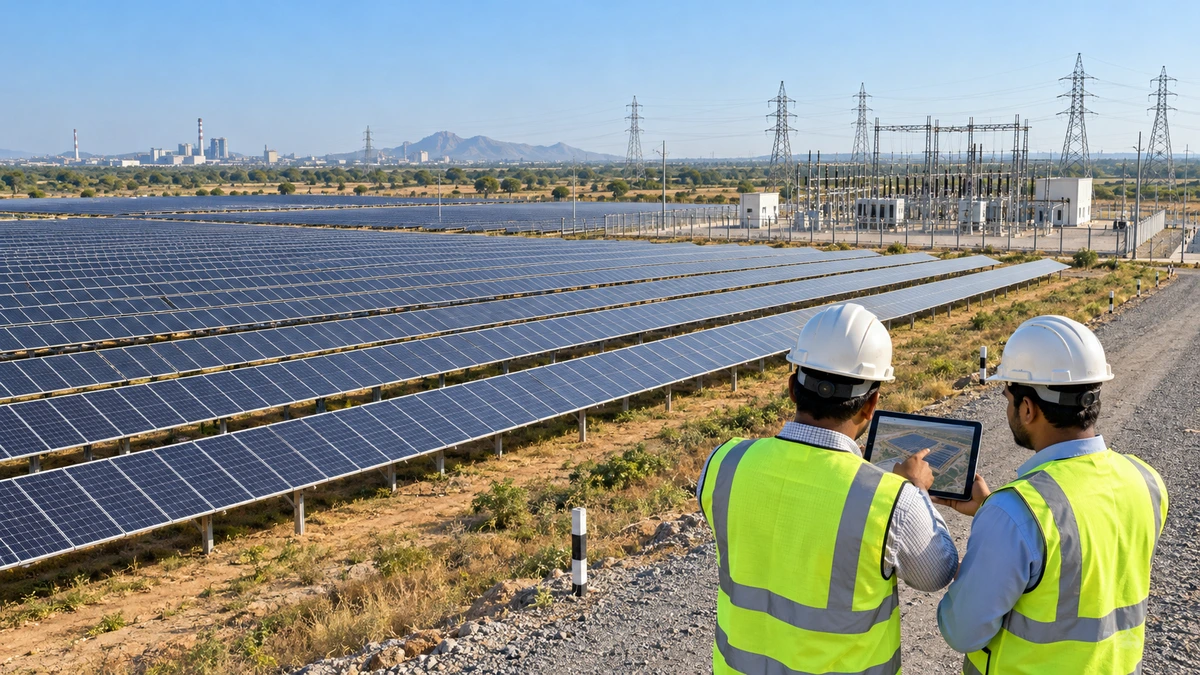 Ground-mounted solar plant with substation and transmission infrastructure serving Chennai businesses