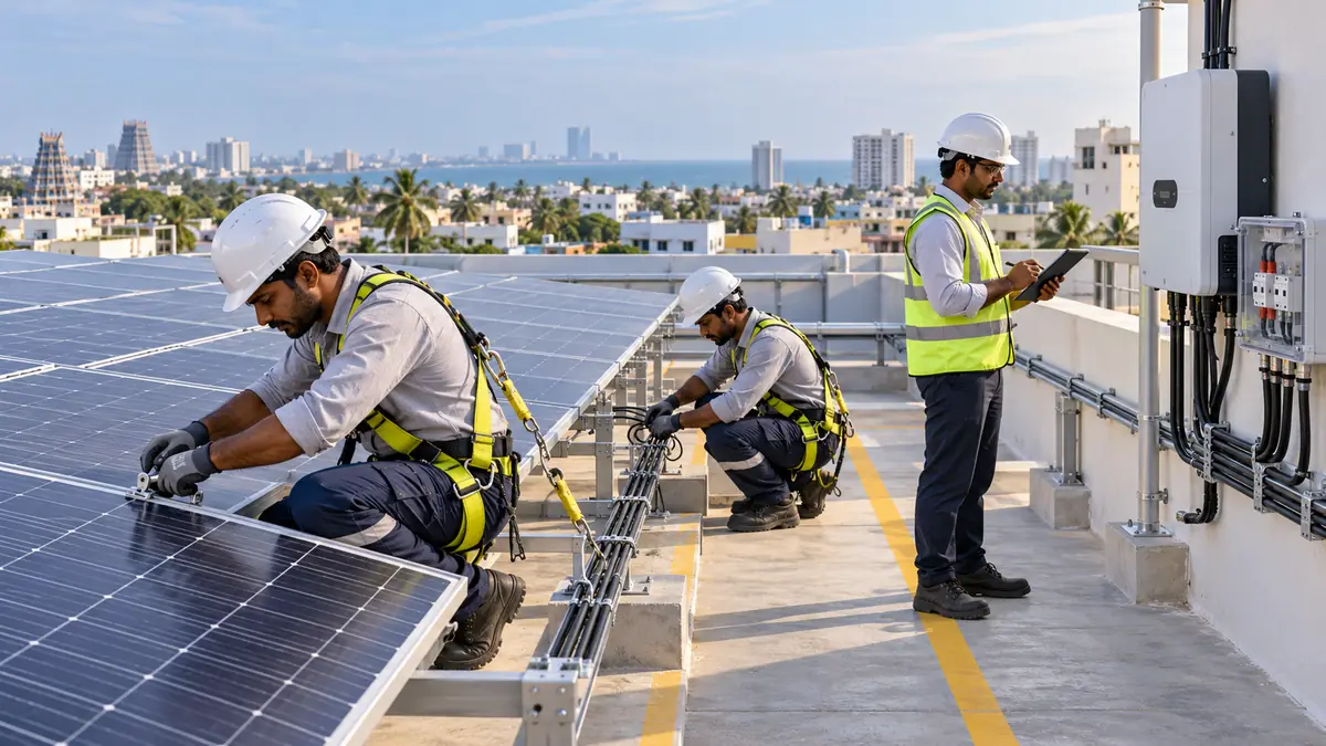 Solar EPC team completing a professional rooftop solar installation in Chennai